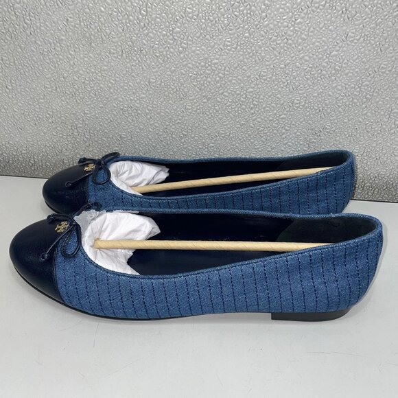 NEW TORY BURCH Women's Dark Denim Cap-Toe Quilted Ballet Flats – Size 10 - Picture 4 of 9